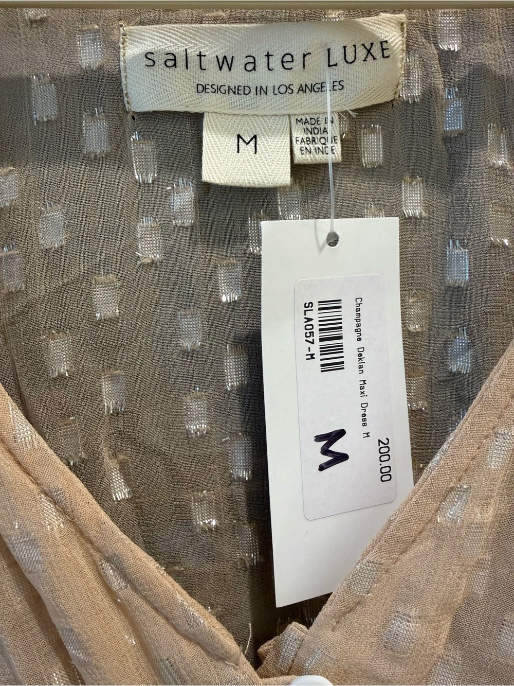 NWT- saltwater LUXE Beige Polka Dot Tiered Maxi Dress / Bathing Suit Cover Up - Picture 4 of 7